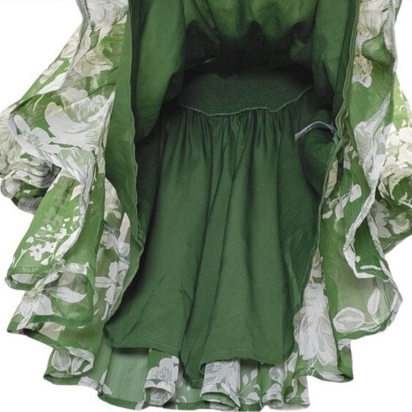 Patrons Of Peace Size S Floral Smocked Bell Sleeves Mini Dress in Green - Picture 8 of 12